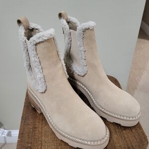 Women's Anissa Lug Sole Block Heel Cozy Faux Fur Chelsea Winter Booties